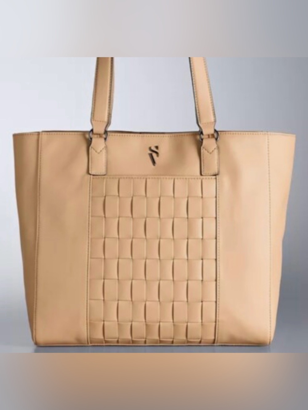 Simply Vera Wang Raddix Tote Handbag Purse - Country Beige Tan Woven